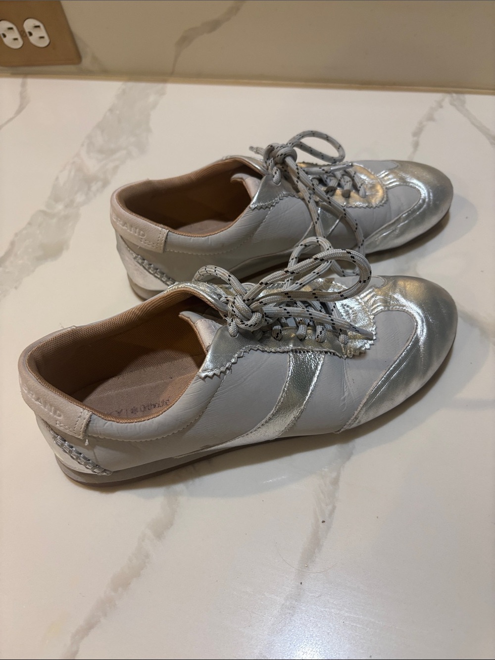 Lucky Brand Silver and Cream Women’s Lace-Up Sneakers